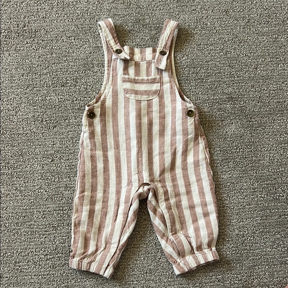 Rylee + Cru Brown and White Overalls with Relaxed Fit